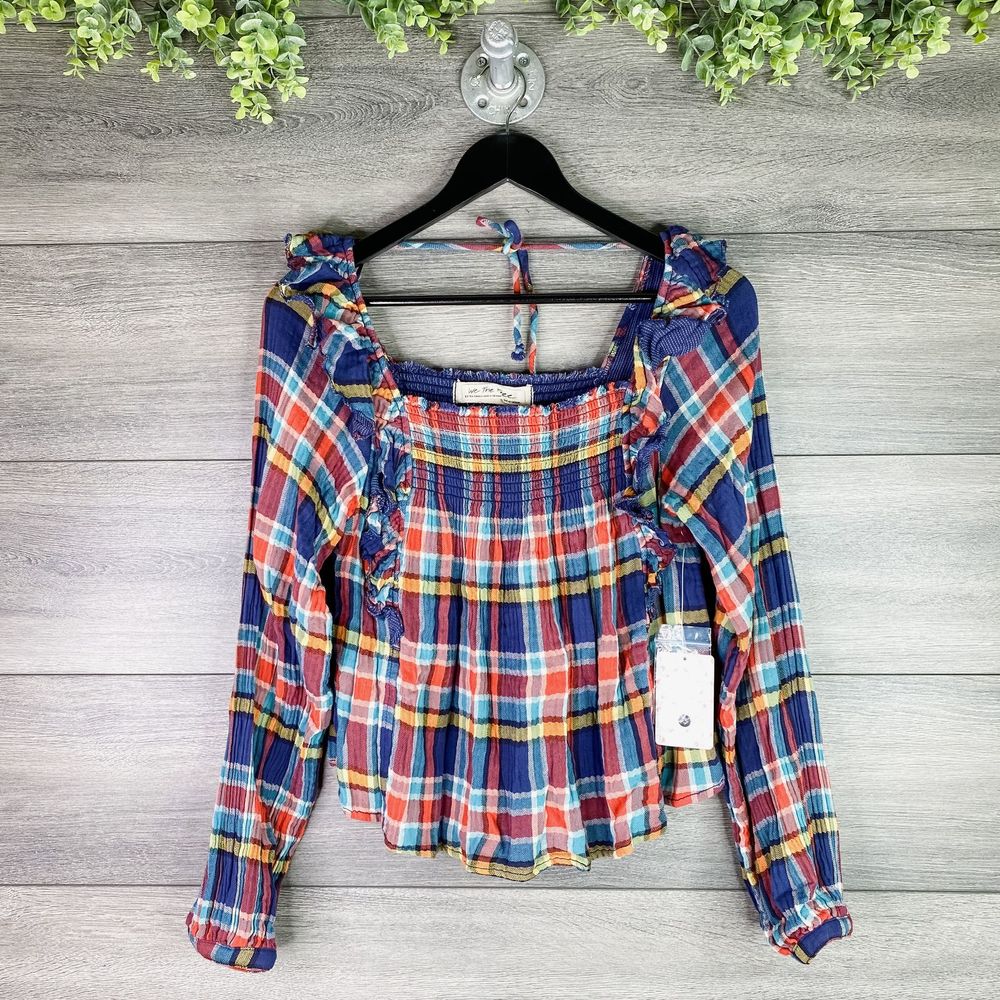 NWT Free People Sienna Plaid Ruffle Pullover Top - Picture 4 of 10